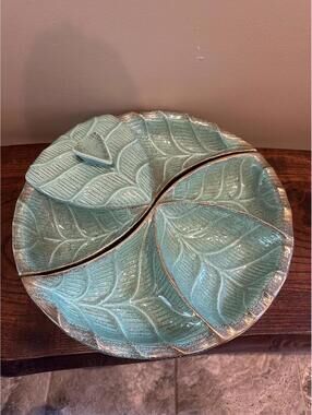 Vintage MCM Serving Bowl Glazed Pottery Dish Yin Yang Style